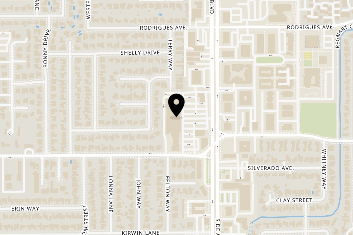 Map showing the location of Shihlin Taiwan Street Snacks Cupertino - 10445 South De Anza Boulevard on 10445 S De Anza Blvd #102 in Cupertino