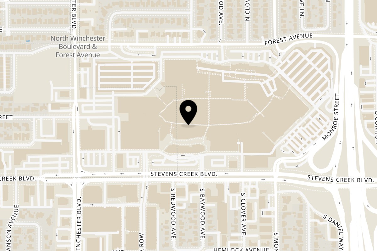 Map showing the location of Shihlin Taiwan Street Snacks Santa Clara - Westfield Valley Fair on Valley Fair Food Court 2855 Stevens Creek Blvd in Santa Clara